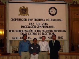 From the left: Fidel Ortiz, Jos’e Femat,
		 Prof. Oscar Dzul, and Prof. Jim Nelson pose in Zacatecas.